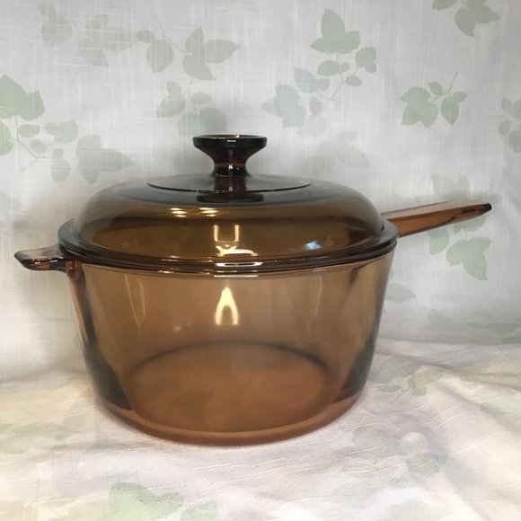 Vintage Large Vision Corningware Amber Glass Pot with Lid - Picture 2 of 7